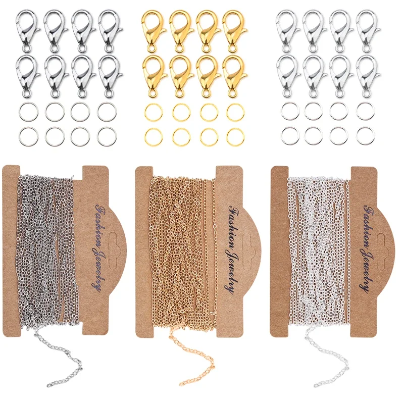 

5Meters 1.5-2mm Copper Link Cable Chain Kit with 10 Lobster Clasps and 20 Jump Rings for Jewelry Chain DIY Making Supplies