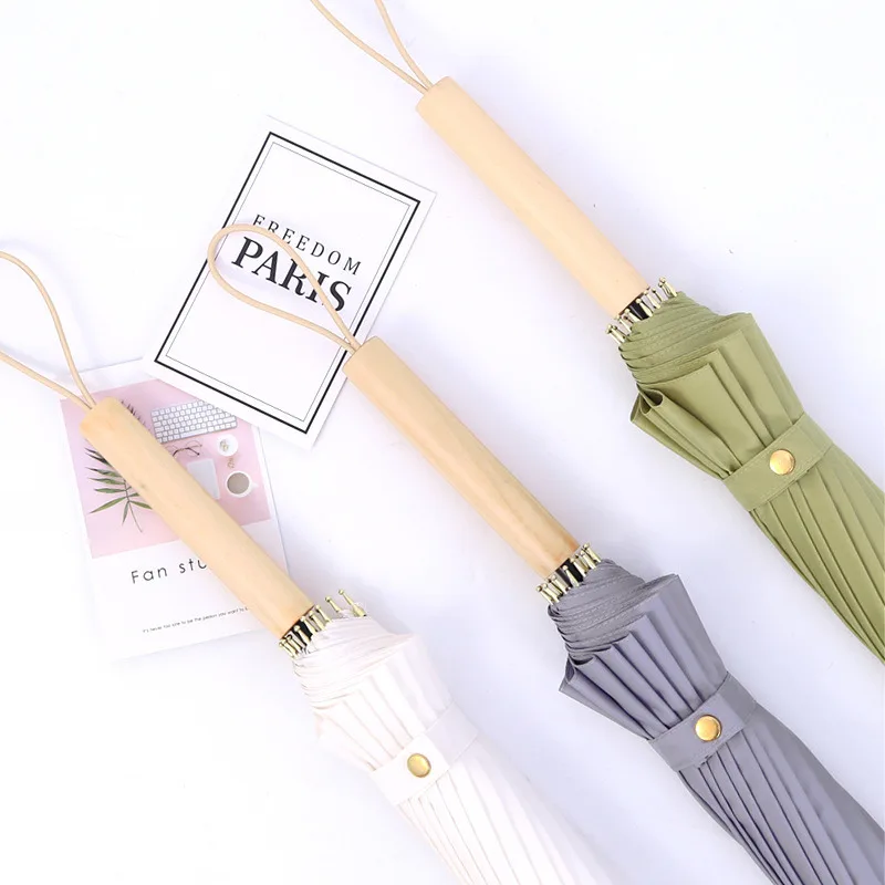 Women's Curved Handle Rain and Shine Umbrella Large Long Handle Umbrella Automatic Straight Rod Curved