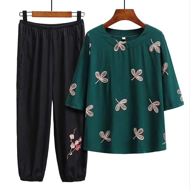 Fashion Two Piece Sets Women's Spring Autumn Leisure Suit Y2k Elegance Style Female Outfits Half Sleeves High Waisted Pants Z192