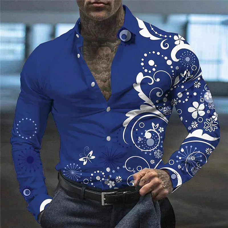 Camisa de solapa de traje para hombre, patrón creativo, moda informal, suave, cómoda, material transpirable, primavera y verano 2024, nueva oferta caliente