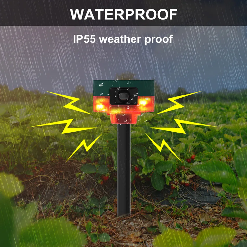 Solar Wild Animal Repeller 360-degree Induction Alarm 1200mAh Pigeon Bird Repellent Recordable IP55 for Wild Boar Rabbit Deer