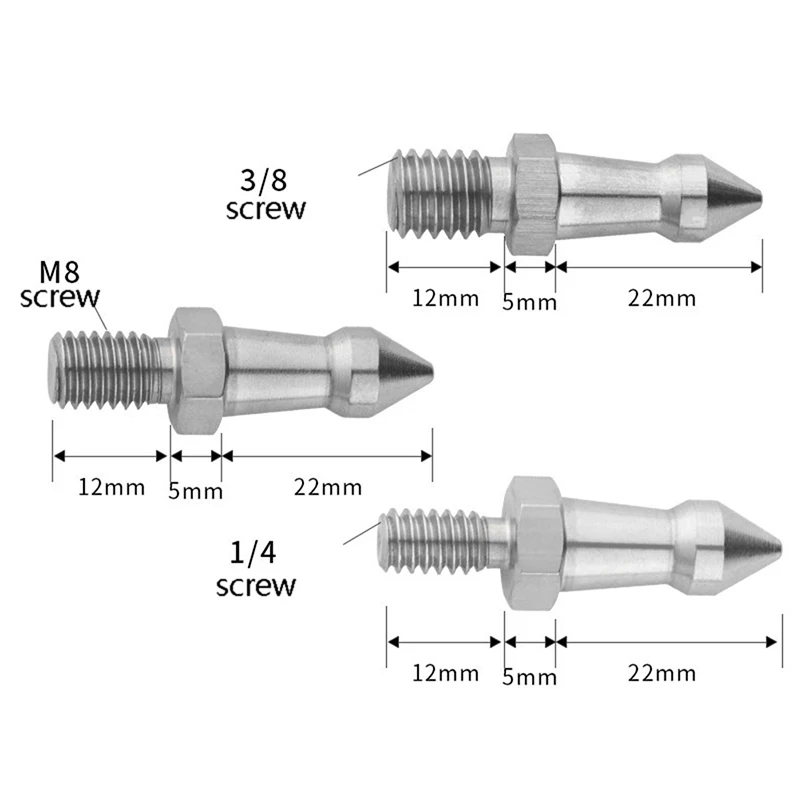 Camera Tripod Stainless Steel Tripod Spike 1/4 3/8 M8 Inch Monopod Feet Screw Fixed