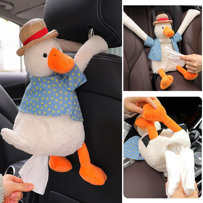 Cute Duck Butt Tissue Dispenser Plush Car Tissue Holder,Hanging Napkin Storage Box,Cartoon Car Tissue Box Holder for Car