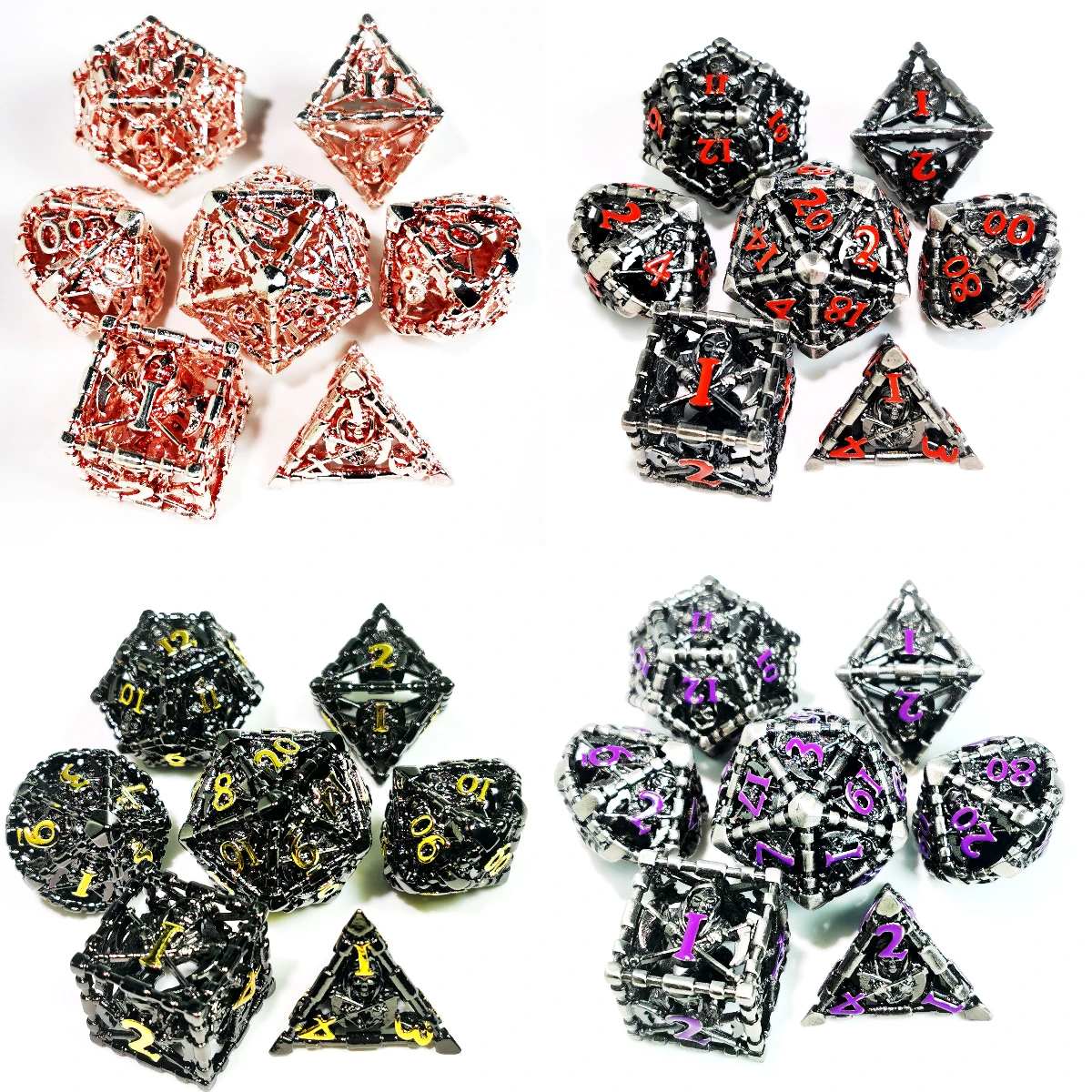 DnD Metal Dice Set - 7 Piece Zinc Alloy Polyhedral Dice, Yellow Patterned for RPG, Dungeons & Dragons Tabletop Games 6