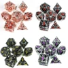 DnD Metal Dice Set - 7 Piece Zinc Alloy Polyhedral Dice, Yellow Patterned for RPG, Dungeons & Dragons Tabletop Games 6