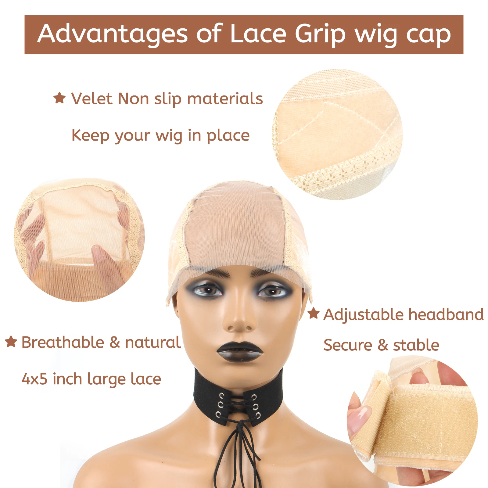 Wig Caps lace Wig Cap with Grip Band for Keeping Wigs in Place More Full Cap-wide Transparent Lace for Lace Front Wigs