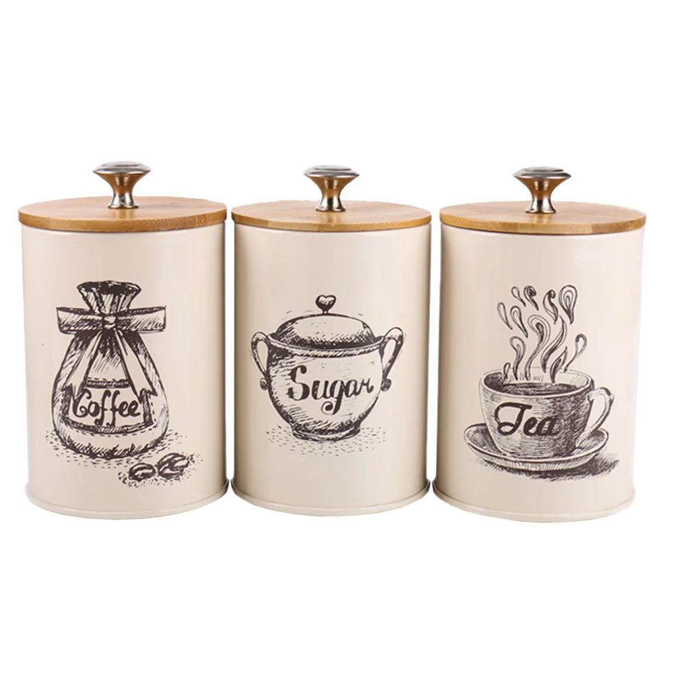 

3 Pcs Storage Tank Tea Leaf Can Kitchen Container Thicken Jars with Lids Durable Coffee Galvanized Iron Dust-proof