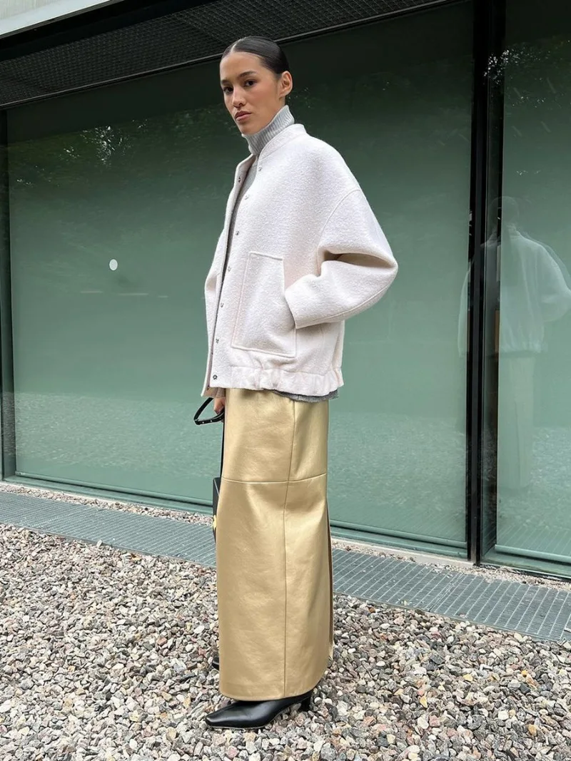 Slit PU Skirts For Women 2025 Spring New Slim Y2K Sheath Skirt Femme Street Solid Casual Fashion Elegant Skirts Womens