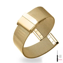 Stainless Steel Milanese Mesh Watch Strap with Safety Buckle - Universal Flat Head Wristband - 22mm (Gold)
