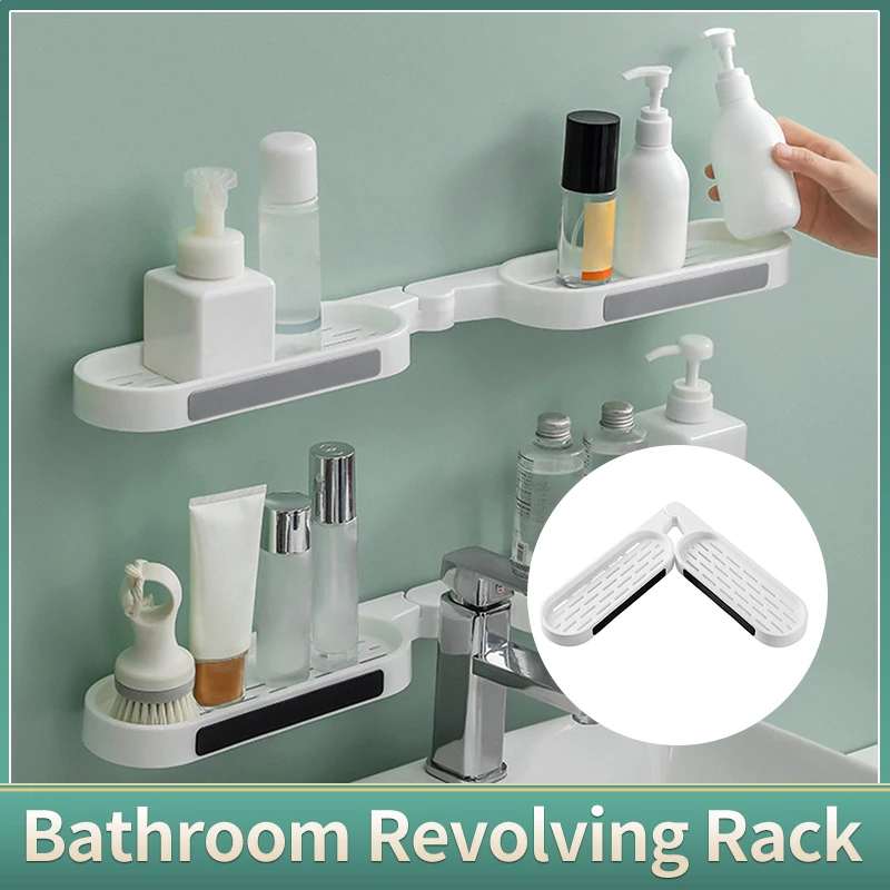 

Household Punch-free Bathroom Revolving Rack Wall-mounted Toilet Washstand Kitchen Wall Storage Rack For Bathroom Storage