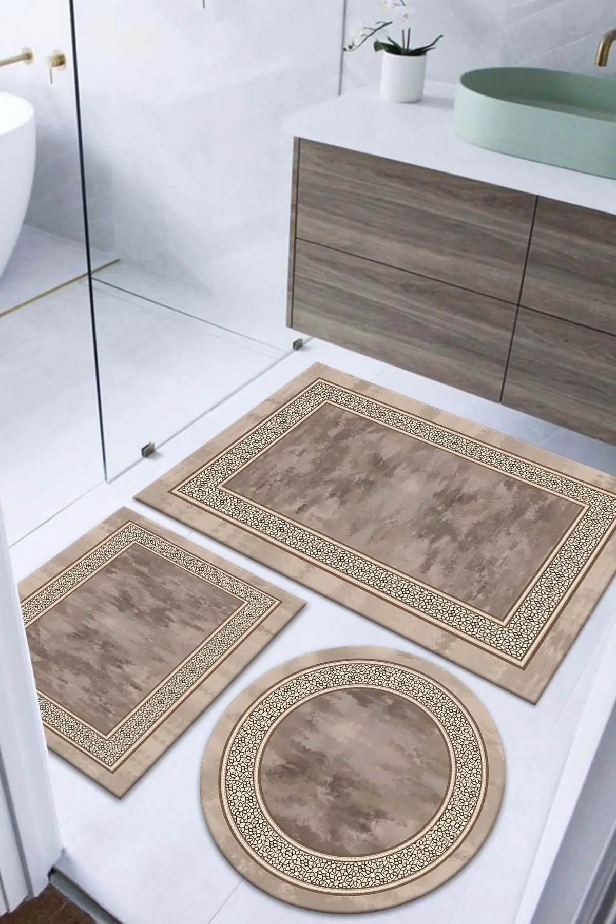 

Non-Slip Base Stained Washable 3-6 (60x100) 2(50x60) Bath Carpet Bath Mat Toilet Set 3-Per Polyester