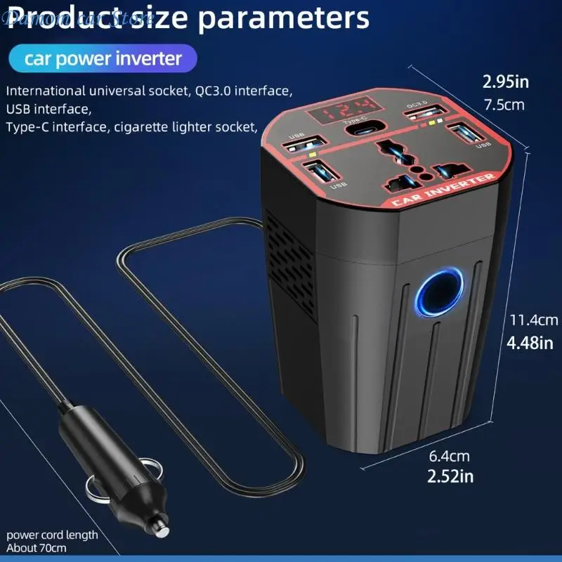 A2UC 200W 자동차 인버터 자동차 담배 라이터 플러그 USB 유형 C 포트 차량 변환기