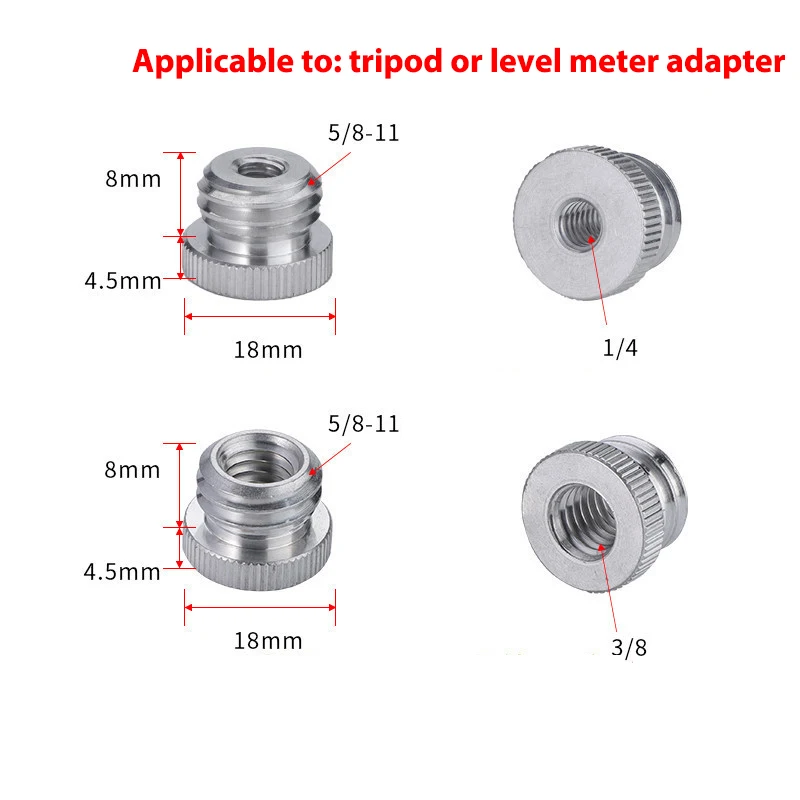 Description Picture 2 of item1Pc 1/4 3/8 to 5/8 Female Male Threaded Screw Mount Adapter for Laser Level Tripod Converter SLR Camera Photo Studio Accessories