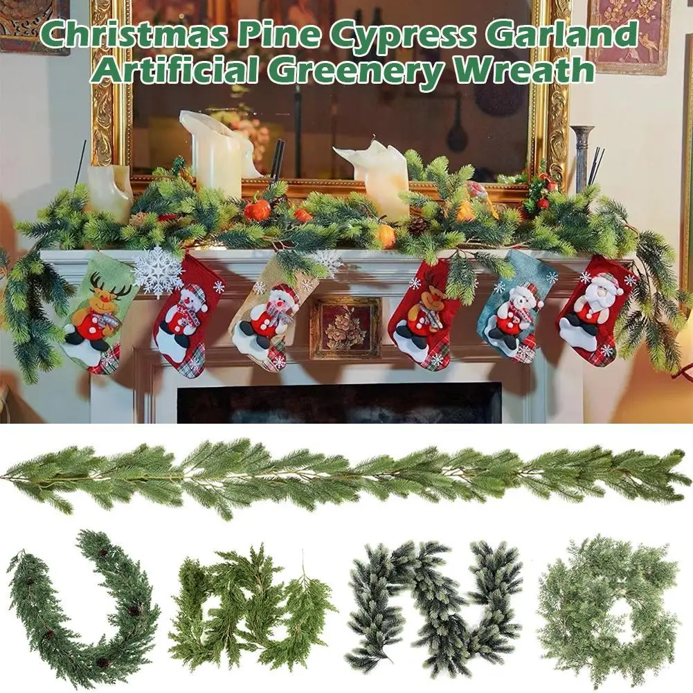 

2M Christmas Pine Cypress Garland Artificial Greenery Wreath Vine Rattan For Home Party Wall Door Decor Christmas Tree Ornaments