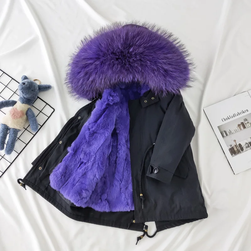 Winter Girls Fur Coat Children Natural Rabbit Fur Kids Jacket Warm Parkas Real Raccoon Boys Girls Jacket size 110-170 TZ204