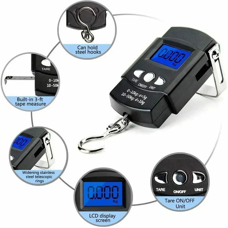 Pocket Scale Backlit LCD Screen Weighing Scale Portable Electronic Balance  Digital Fish Hook Hanging Scale Fishing Scale with Measuring Tape Ruler  Mini Luggage Scale for Fishing Postal Kitchen 