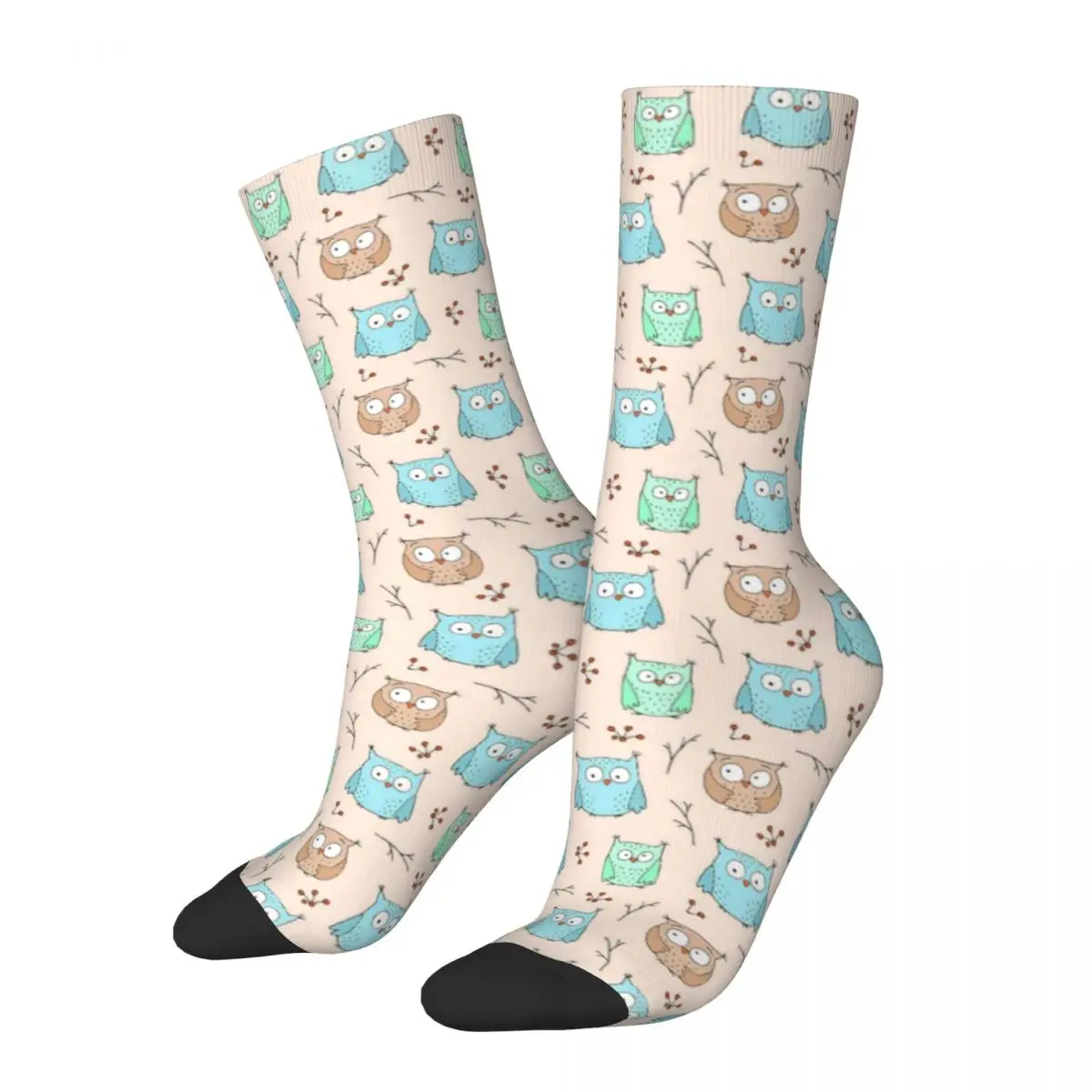 

Cute Tiny Owl Stockings Cartoon Birds Print Custom Novelty Socks Autumn Anti-Slip Socks Female Running Breathable Socks