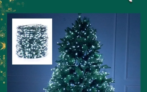 Albero di Natale con telecomando, 100 metri, luci a LED verde scuro, filo di rame, luci a forma di ratto_voghion.com