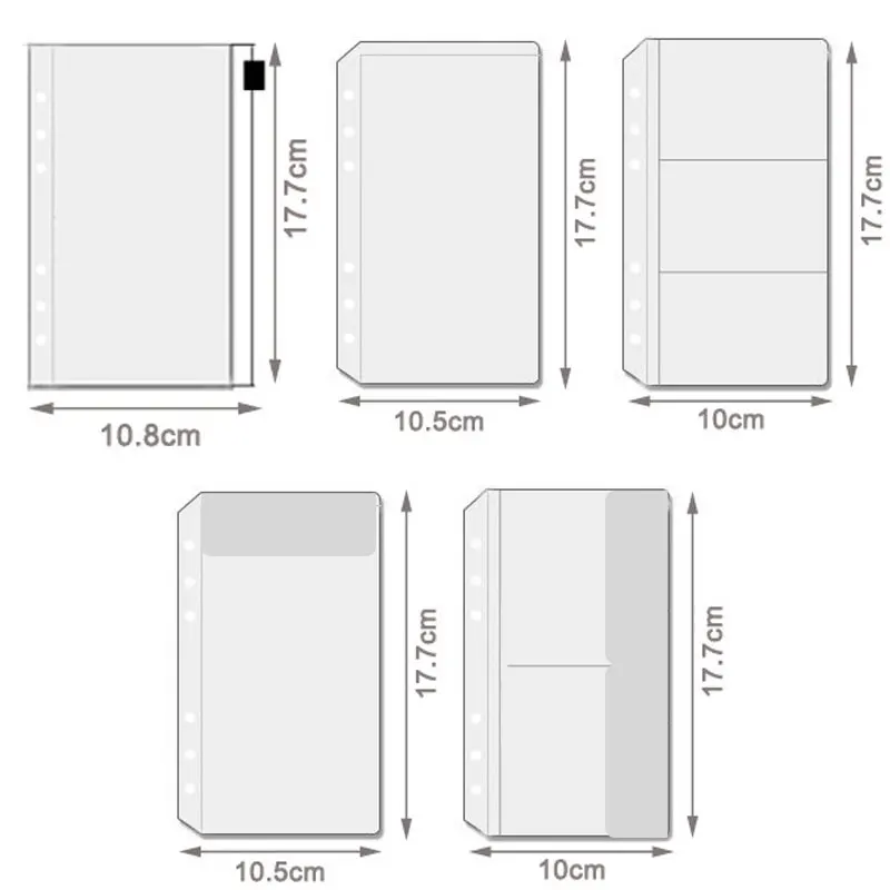 5pcs/Lot Binder Budget Pockets A6 Size 6-Holes Cash Envelopes PVC Loose Leaf Bags Storage Pouch Zipper Folders Insert Pages