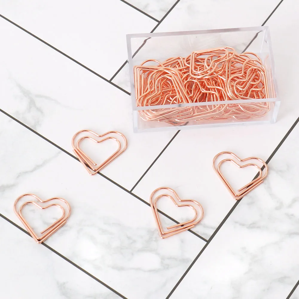 

30pcs/Set Kawaii Heart Bookmark Metal Paper Clip Decor Rose Gold Colorfur Book Note Decoration Binder Clip Stationery