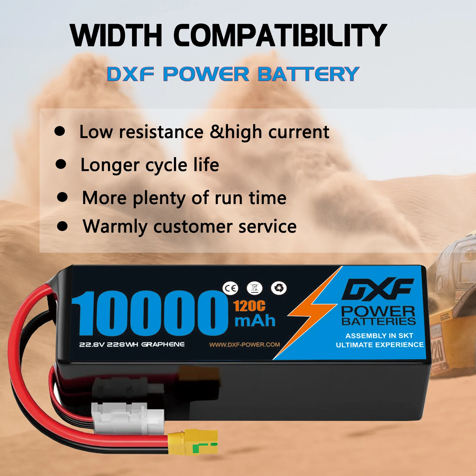 DXF Batteria LiPo 6S 22.2V 10000mAh 100C Con Connettore EC5 - 165x48x67mm 1249g - Per Droni, Aerei RC, Elicotteri 600-700