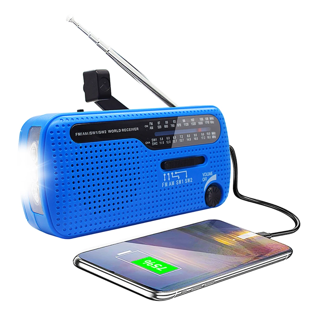 휴대용 야외 비상 라디오 SOS 알람, USB 핸드 크랭크, 태양열 핸드 크랭크 라디오, 1200mAh