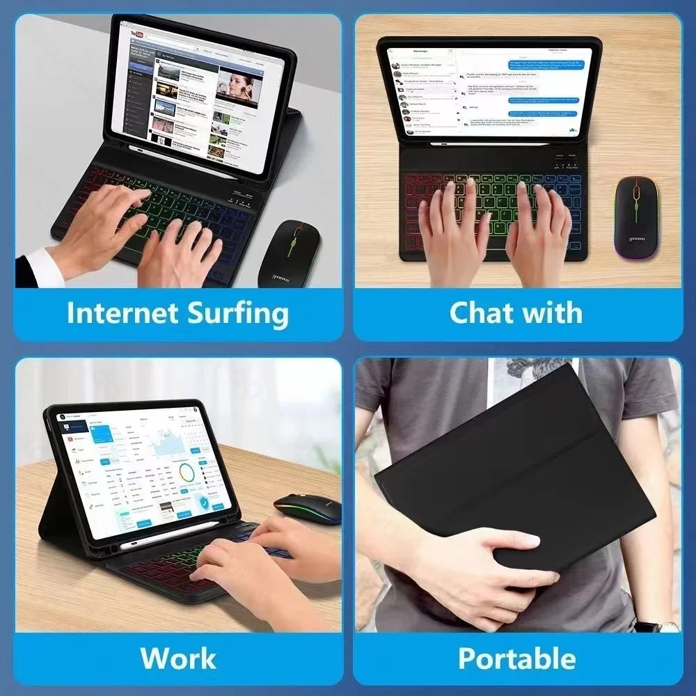 Universal 11-Inch Tablet Case with Detachable Multilingual Backlit Keyboard