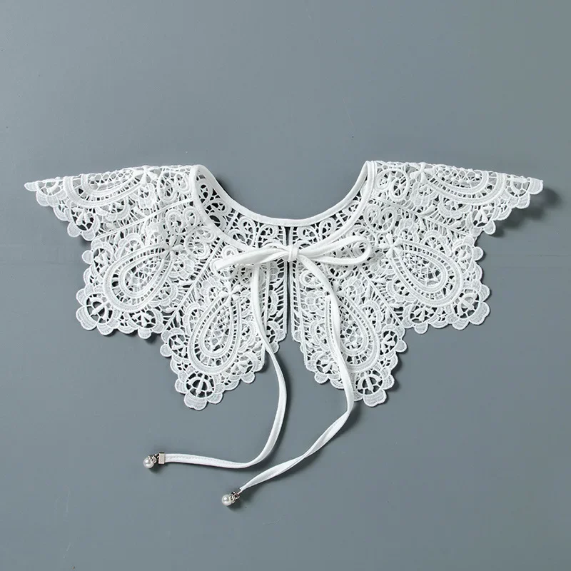 New White Milk Silk Big Collar Flower Korean Women's Hollow Lace Detachable Lapel Shirt Fake Collar Women Clothes Accessories