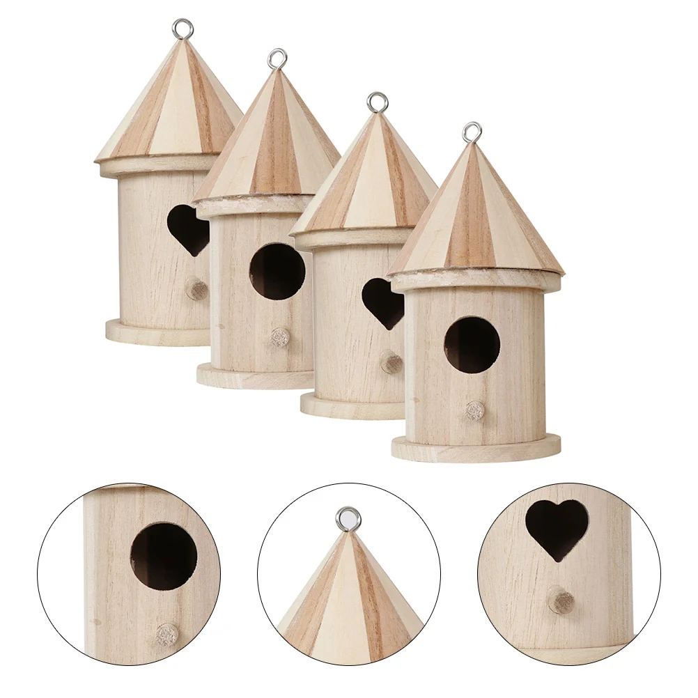 

4 Pcs Bird Feeders DIY Wood Nest Stitching Gardening Decoration Wooden House with Rope for Child