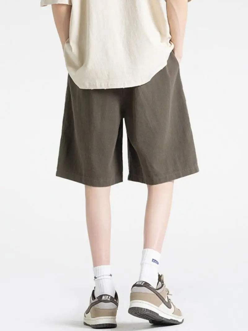 Functional Wind Men 2024 Summer High Street Explosive Street Casual Loose Straight Cylinder Solid Color Pocket Drawstring Shorts