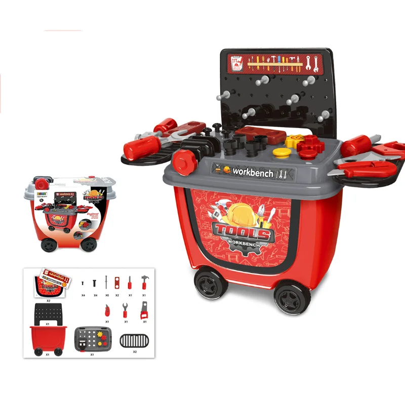 28pcs/set Kids Pretend Play Engineer Trolly Cart Toy Engineer Workbench Tool Playset Early