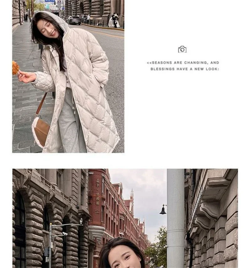 2025 Autumn Winter New Down Cotton Jacket Women's Long Over Knee Loose Jacket Diamond Grid Quilted Jacket Fake Two-Piece Parka