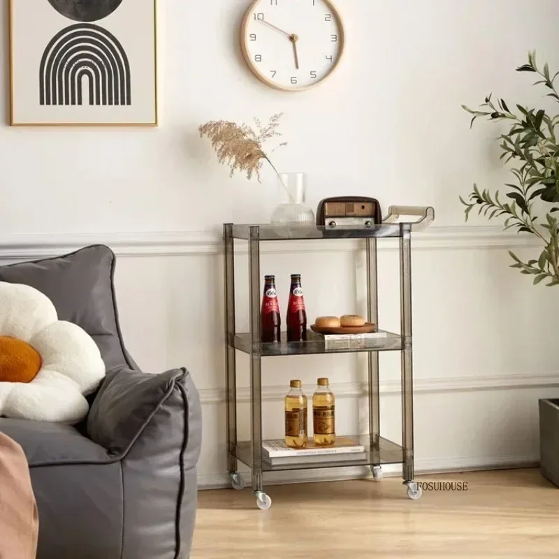 Modern Plastic Transparent Acrylic Kitchen Cart Household Storage Shelf Hand Cart Portable Trolley Living Room Side Table y w