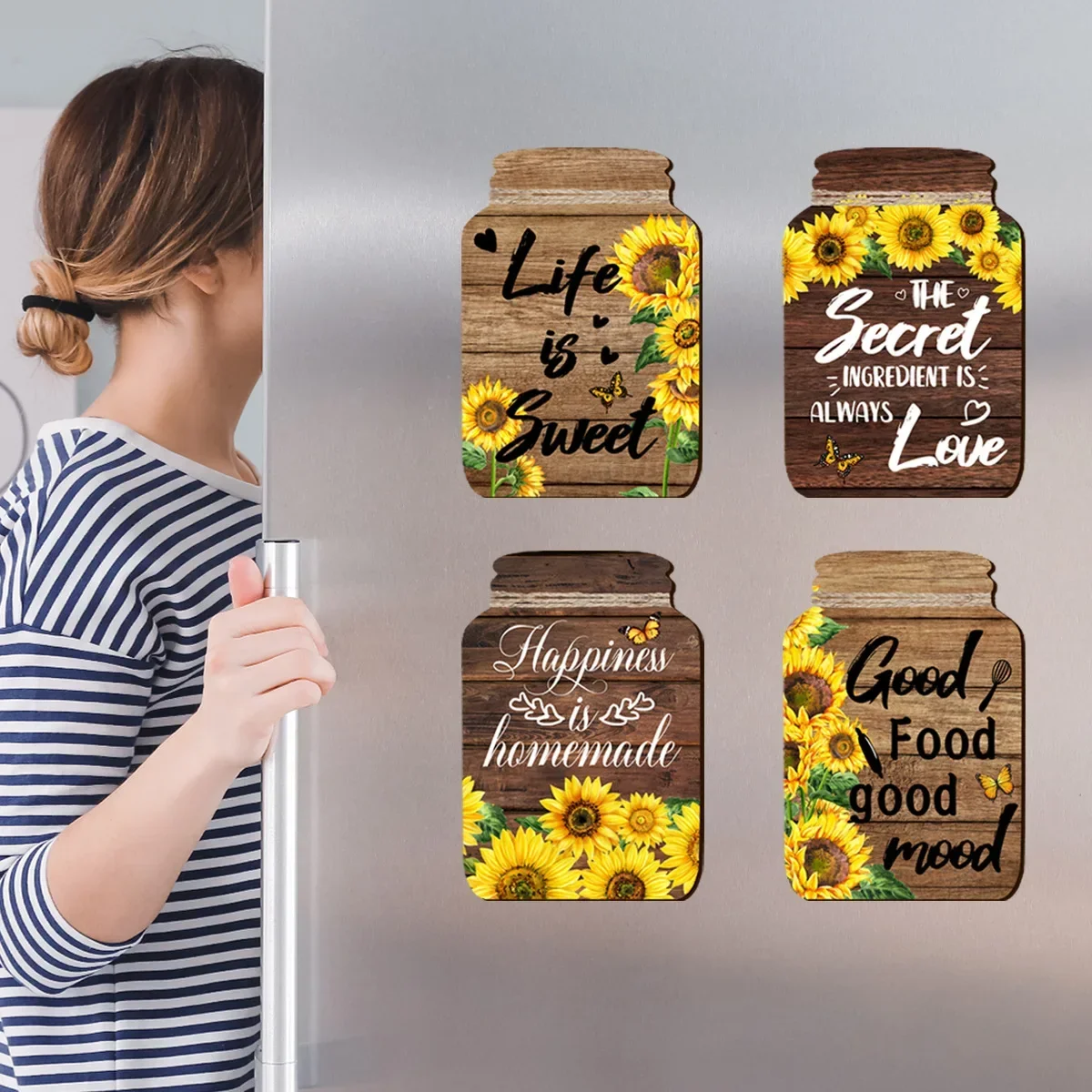 Sunflower Kitchen Wall Stickers Suitable for Dining Room and Home Decoration Inspirational English Phrases 4Pcs wall stickers kitchen wall sticker