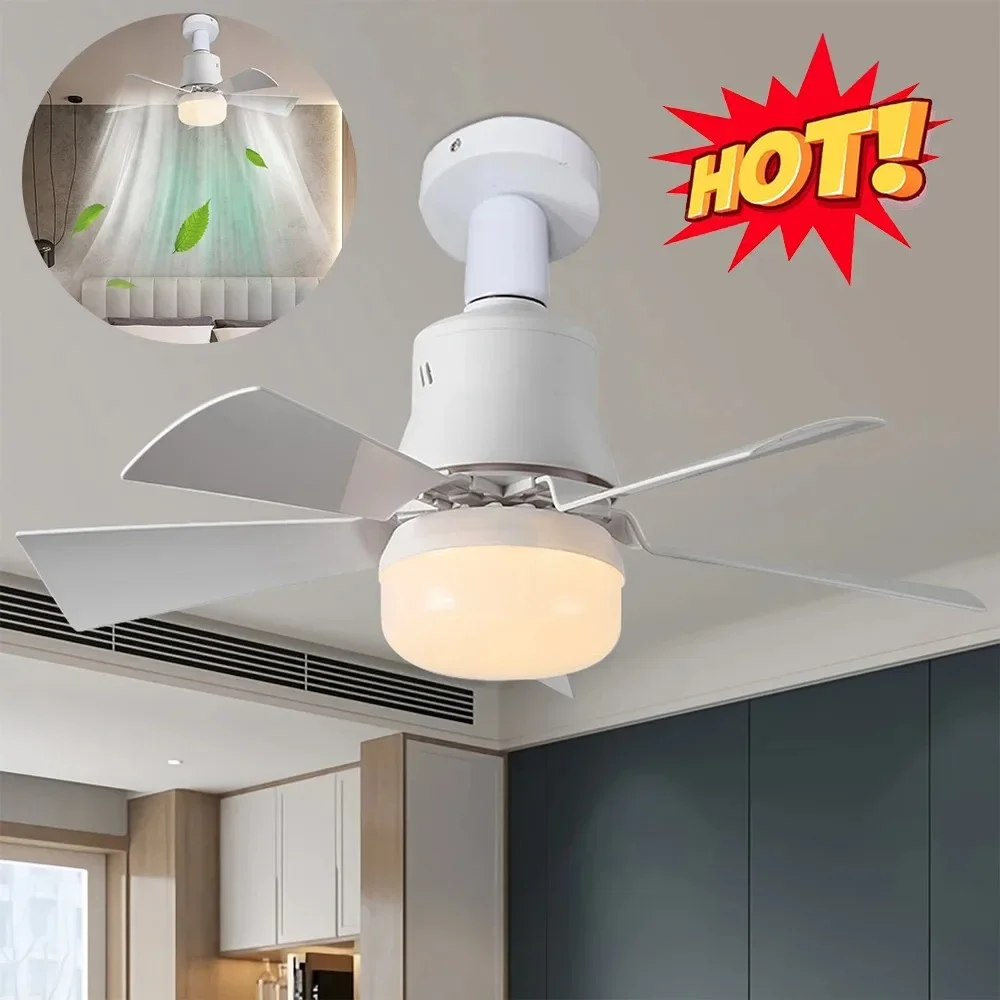 E27 Screw Head LED Fan Light Remote Control Three Color Dimming Detachable Fan Leaf for Kitchen Bedroom Smart Silent Use 85-265V 3