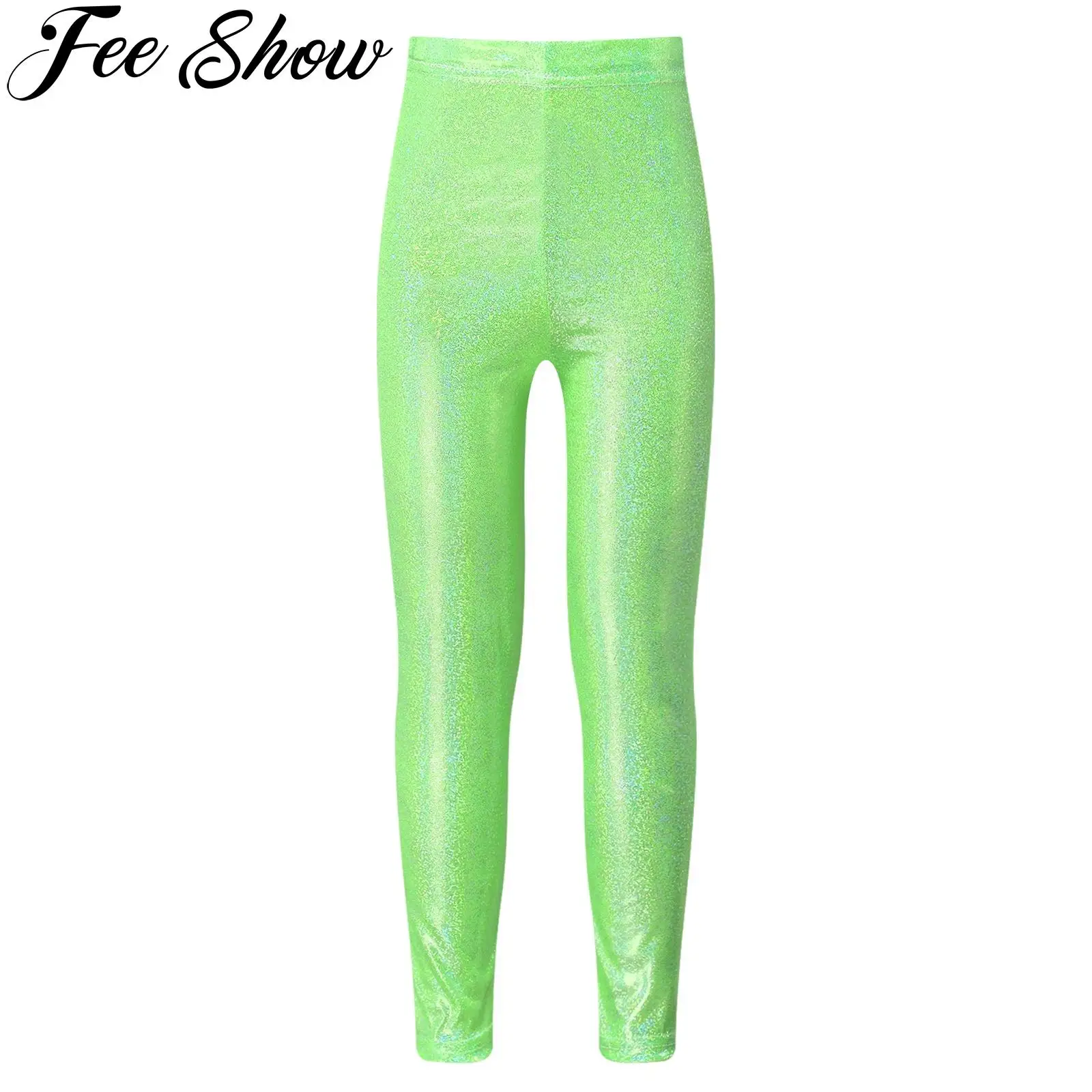 Girls Dance Pants Leggings for Kids Child Solid Shiny Glitter