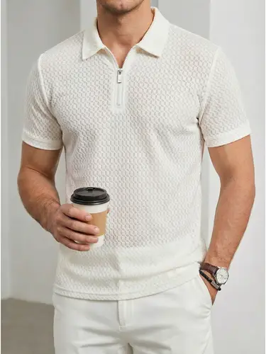 2026 Men's Business Casual Short Sleeved Bone Flower Solid Color POLO Shirt Fashion Breathable Comfortable Summer Versatile Top - Image 2
