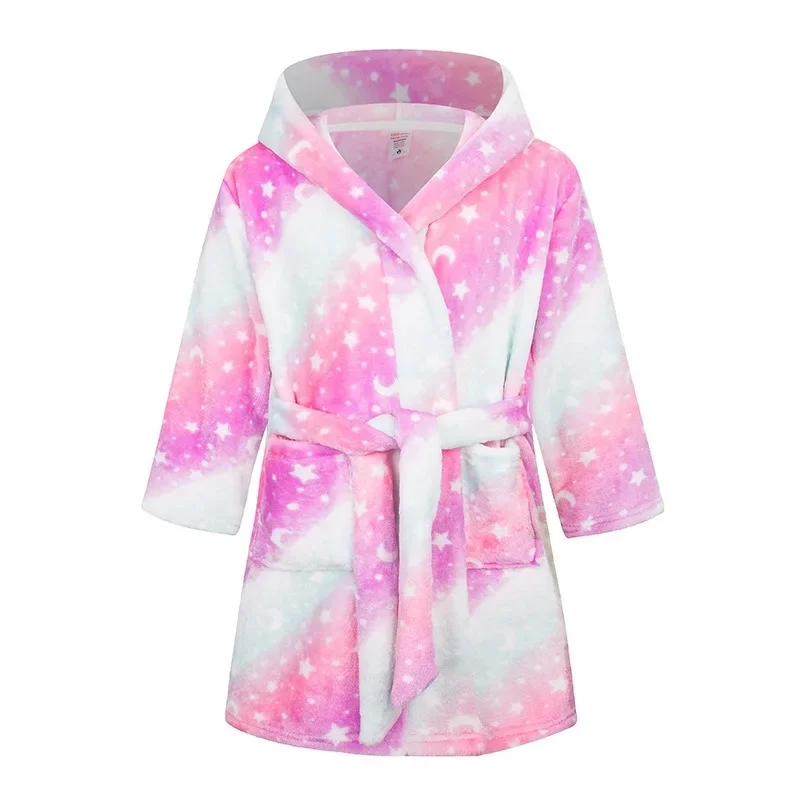 Baby Girls Clothes Winter Flannel Robes for Kids Teen Girls Bathrobe for 2-12 Y Children Pajamas Robes Pink Blue Navy Bath Towel kids bathrobe