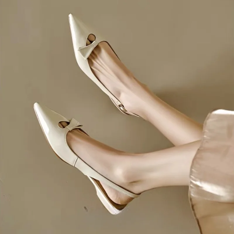 Fashion Pointed Toe Pumps Sandals Elegant Woman Slingbacks Buckle Strap Low Thin Heels Female Wedding Party Mules Shoes