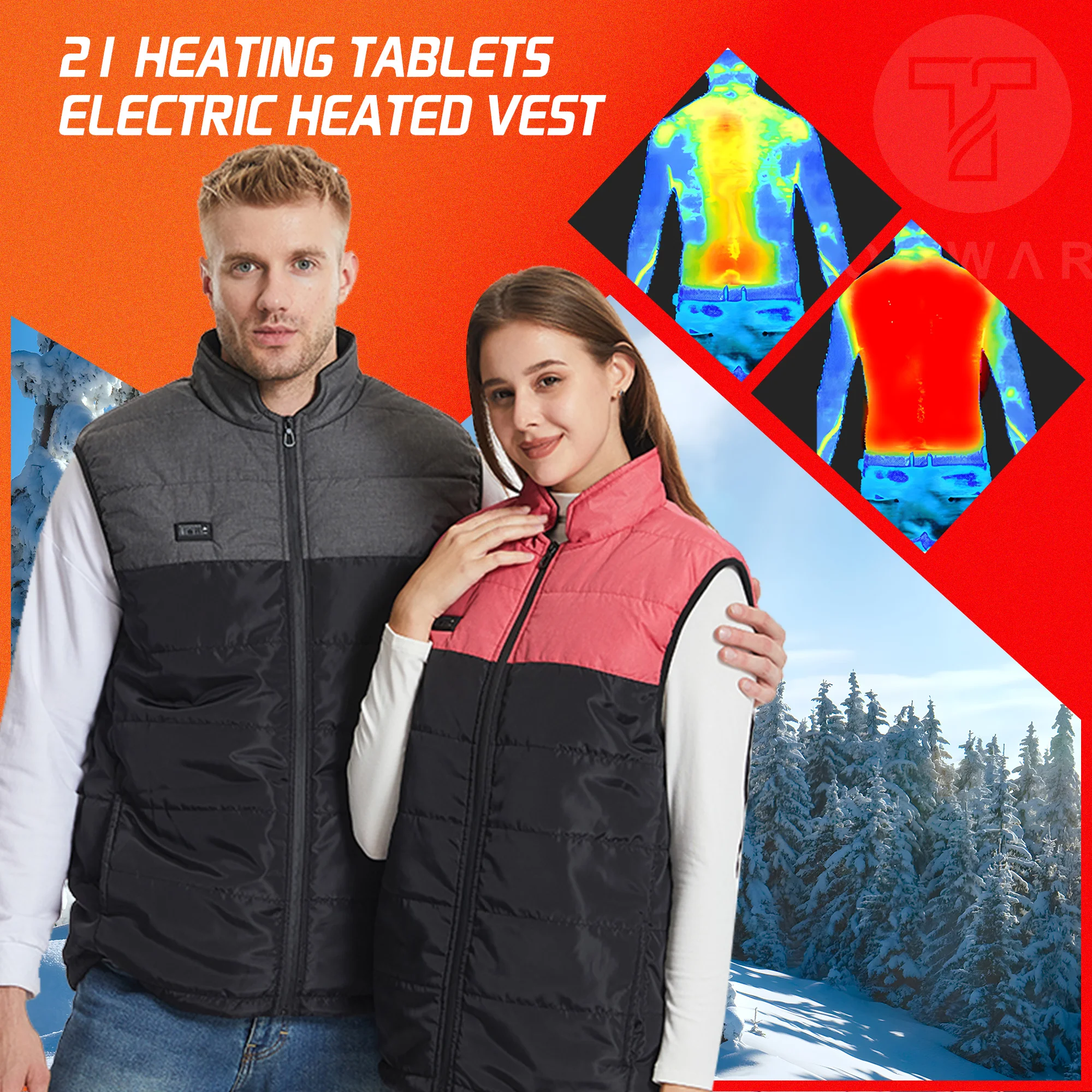 TODWARM Heating Vest Dual control 21Areas Heating Men Women Winter Electric Thermal Clothing Waistcoat For Sports Hiking USB