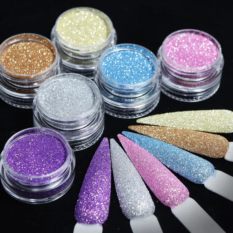 6Pc/Set Iridescent Nail Glitter Sugar Powder Colorful Chrome Pigment Dust for UV Nail Polish Nails Decoration Accessories