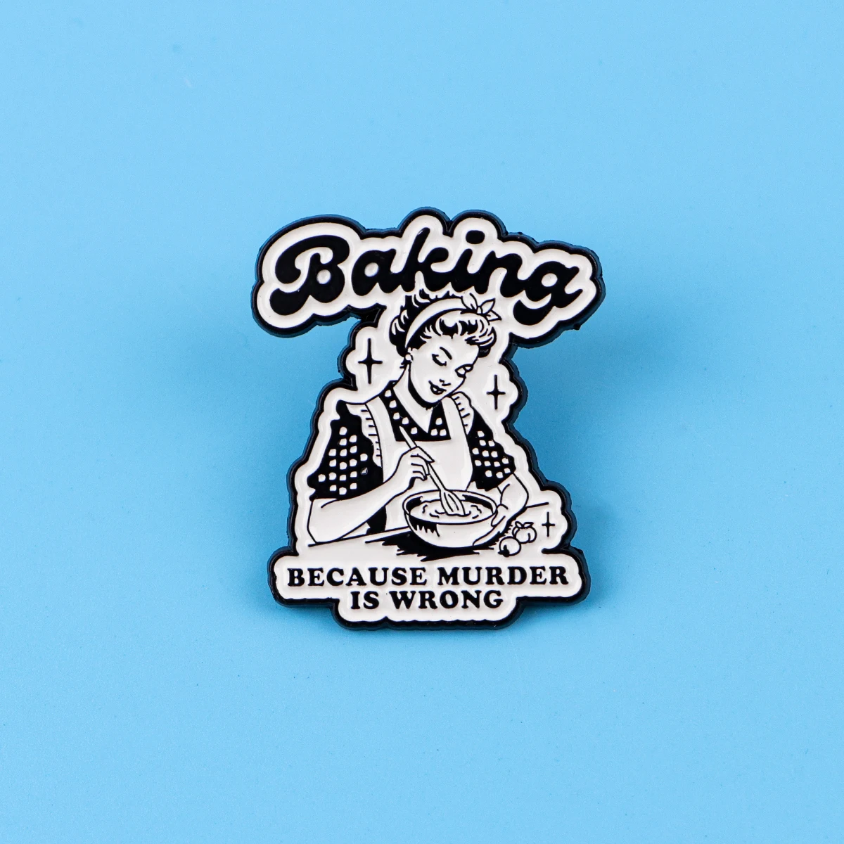 Vintage „Backen, weil Mord falsch ist“ Emaille-Anstecknadel, Anstecknadeln, Broschen für Damen, Modeschmuck, Accessoires, Geschenk für Freunde – Detail 4