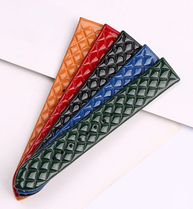 Watchband Lingge Lacquer Leather For Folli Follie Women's Premium Leather Soft Watch Strap WF14A02 WF1B005SP 16MM Bracelet Red