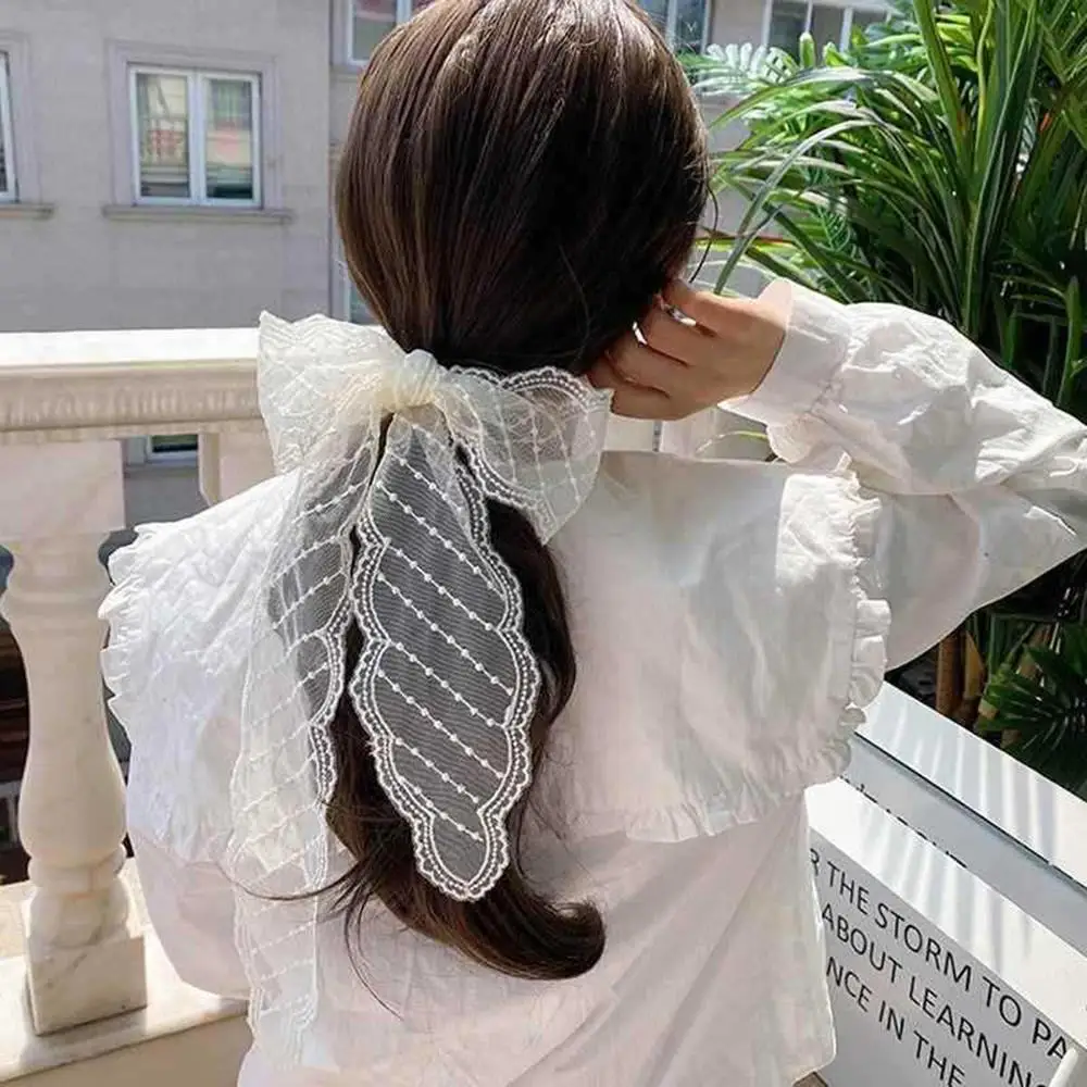 Girl's Ribbon Lace Bow Hair Rope Ballet Style Sweet Ponytail Holder Hair Scrunchies Lace Hair Scarf Wraps Fashion Lace Necklace