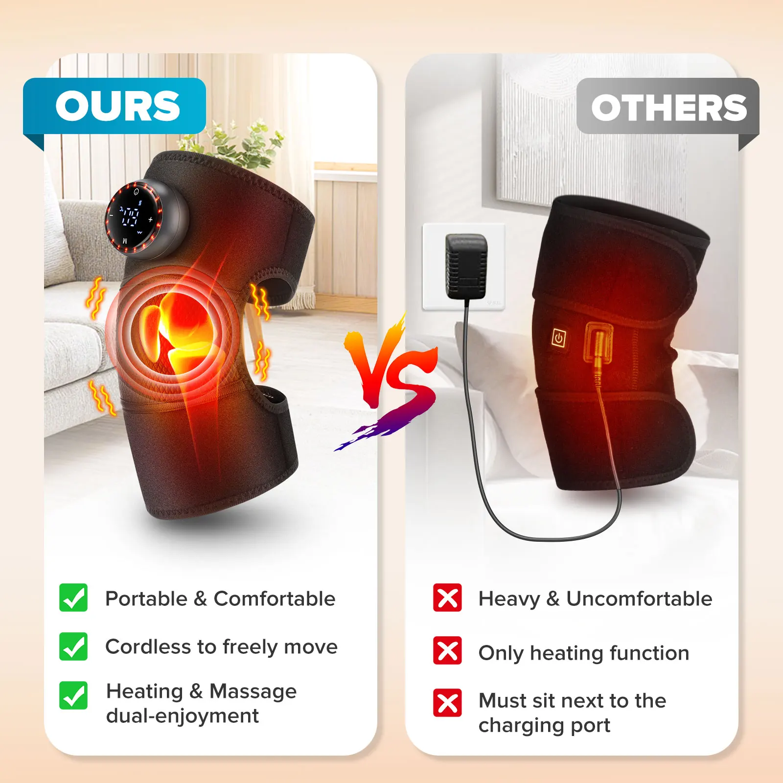 5 Modes Wireless Thermal Knee Massager Shoulder Knee Elbow Heating Compress Vibration Massage Support Brace Belt