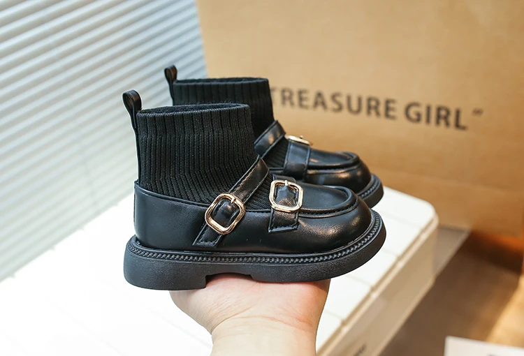 2024 Autunno Inverno Nuovo Bambini Corto Ragazze Moda Casual Soc Stivali Principessa Bambini Tendenza Scarpe in Pelle Nero Versatile_voghion.com