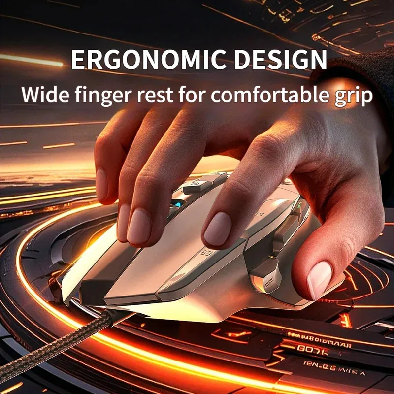 2026 Wired Mouse RGB Lights 10 Keys Macro Programming Gaming Chip 12800DPI Ergonomic Design Medium-Large Hand Gaming Mouse GK502