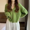 Peach Knitted Open Cardigan Women's Spring Autumn ort Loose Lazy Sweater Jaet V-ne Fem Model Sweet Sle Long Sve