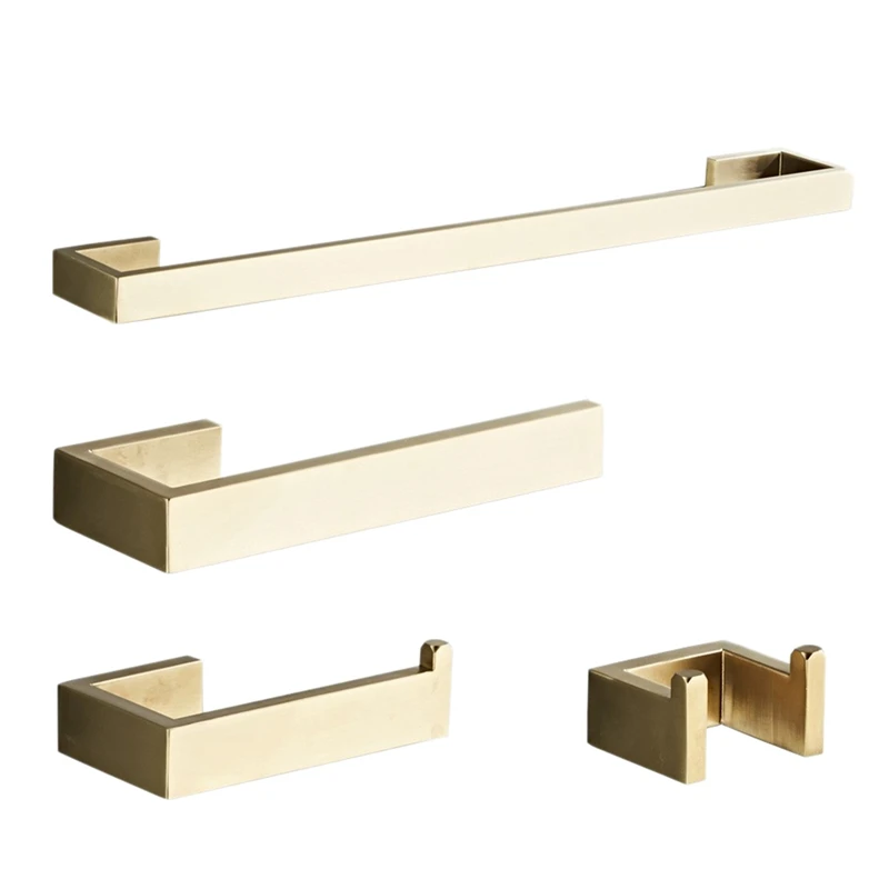 

ABSF 4Pcs Bathroom Hardware Accessories Set Stainless Steel Brushed Gold 16 Inch Towel Bar+Toilet Paper Holder+Hand Towel Rod