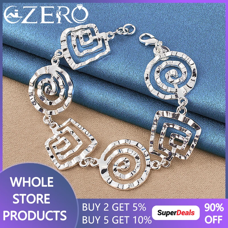 

ALIZERO 925 Стерлинговое серебро квадратная круглая волна Whorl браслет цепь для женщин Свадебная мода искусственная подвеска ювелирные изделия Рождественский подарок
